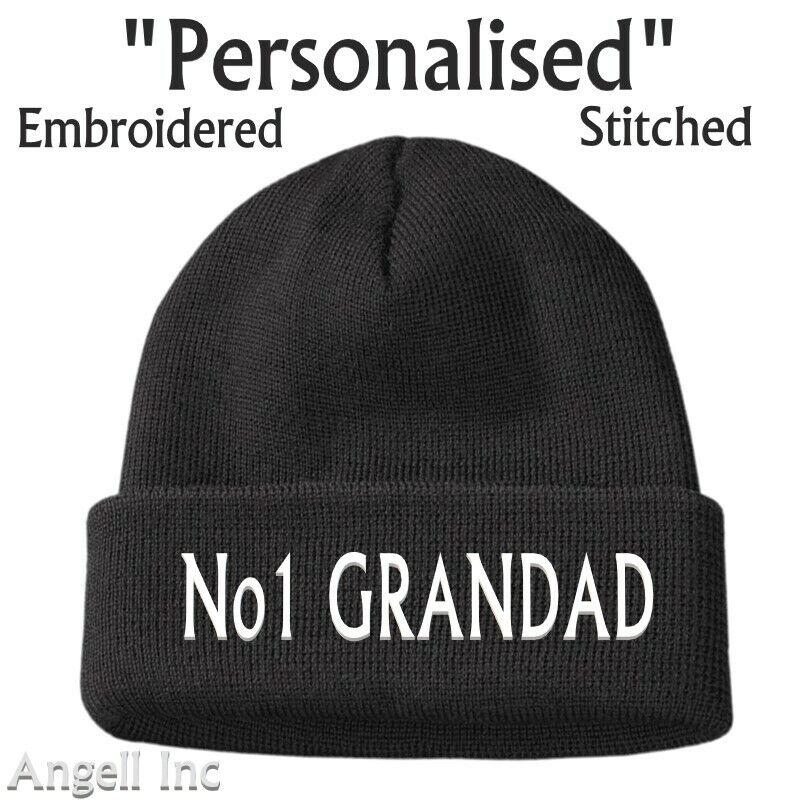 Mens BEST No1 GRANDAD GIFT FATHERS DAY Beanie Hat Personalised Woolly WORK GYM