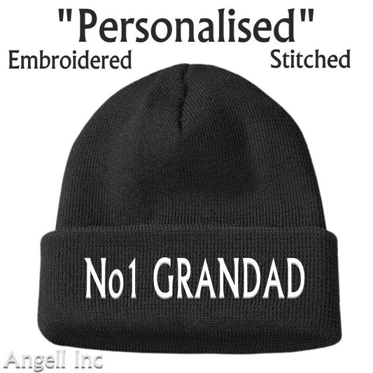 Mens BEST No1 GRANDAD GIFT FATHERS DAY Beanie Hat Personalised Woolly WORK GYM