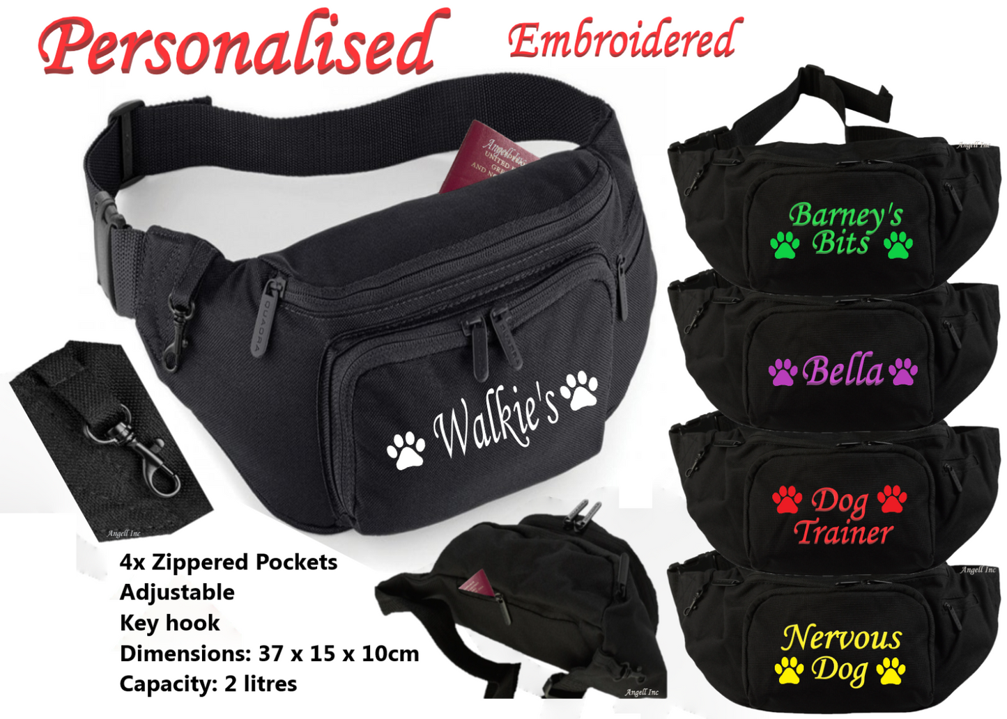 Personalised Gift DOG WALKING Bum Bag Travel Fanny Pack Waist Money Belt Hiking