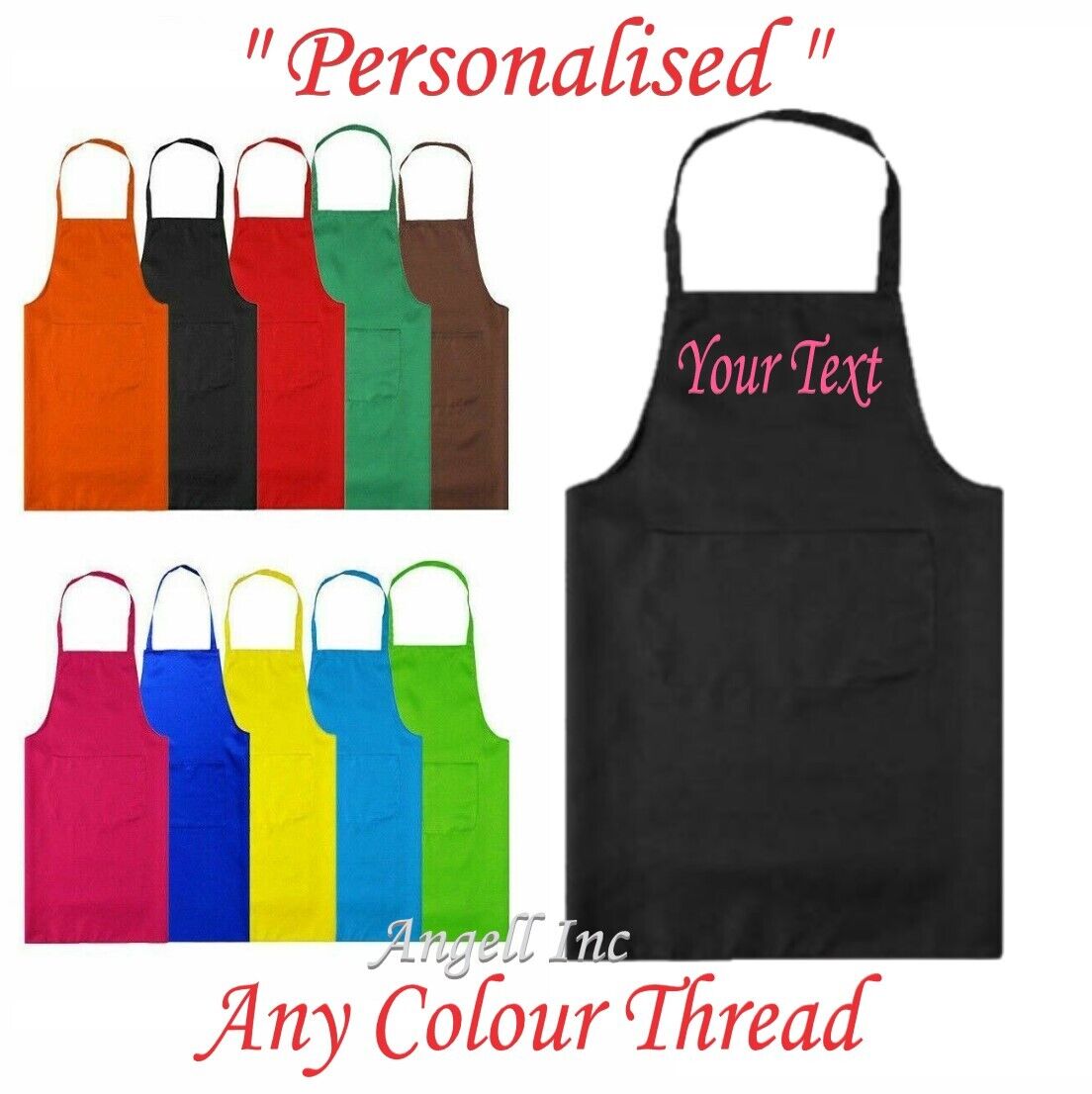 Personalised Custom Embroidered Apron with POCKET BBQ Chef Cooking Baking GIFT