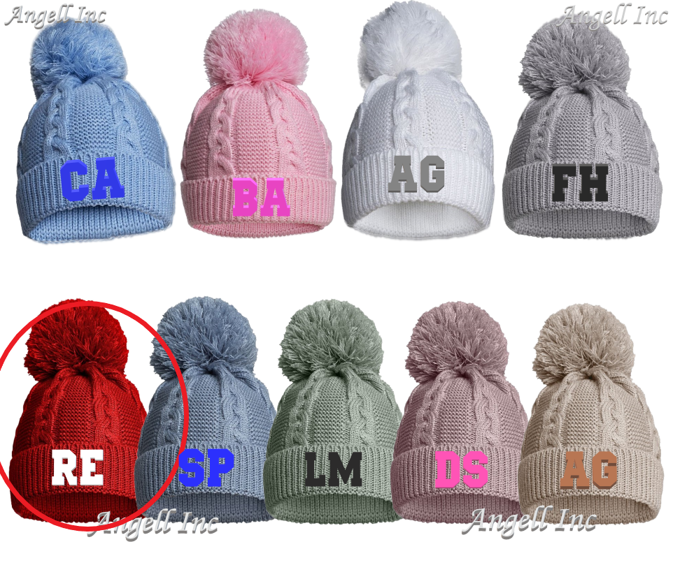 PERSONALISED BABY SINGLE POM POM HAT Embroidered INITIALS KNITTED WINTER NEWBORN