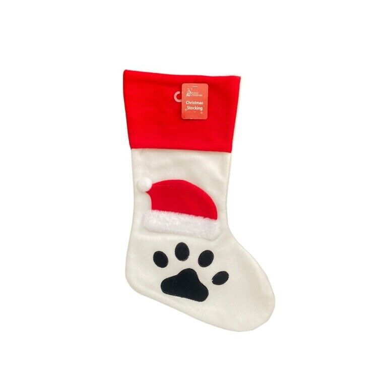 Personalised Pet Name Santa Paw Dog Cat Christmas stocking Embroidered XMAS