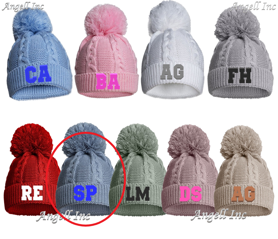 PERSONALISED BABY SINGLE POM POM HAT Embroidered INITIALS KNITTED WINTER NEWBORN