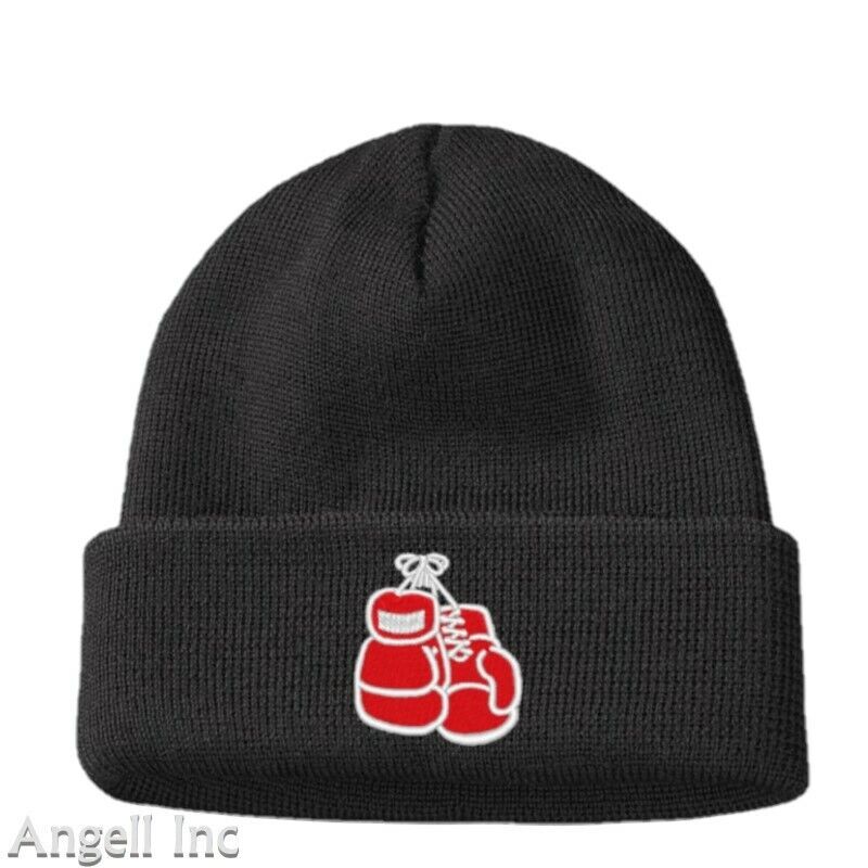 MENS BOXING GLOVES BEANIE HAT TRAINING MMA UFC SPORT GIFT WOMEN GYM EMBROIDERED