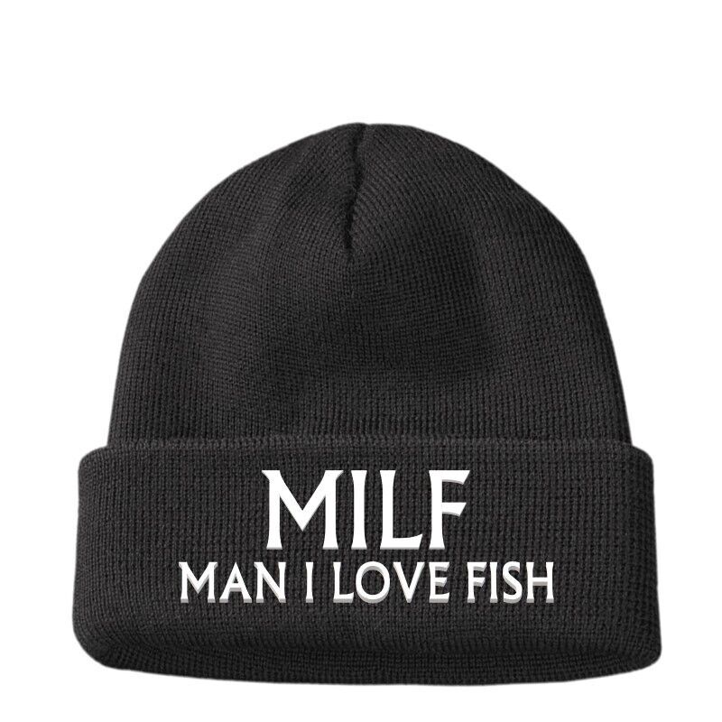 Fishing Gifts men's MILF Man I Love Fish Funny Beanie Hat Rude Joke Angling Dad