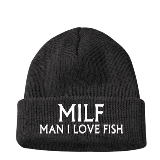 Fishing Gifts men's MILF Man I Love Fish Funny Beanie Hat Rude Joke Angling Dad