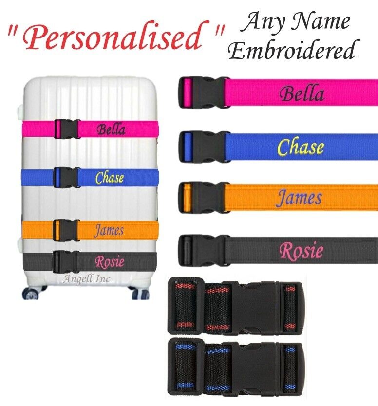 Personalised Luggage Strap Suitcase Embroidered Safe Travel safe Luggage Belt UK