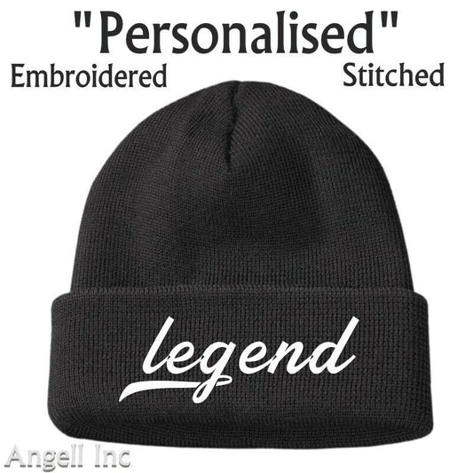 LEGEND Beanie Hat GIFT BIRTHDAY WOMENS MENS Black Personalised Funny Woolly WORK