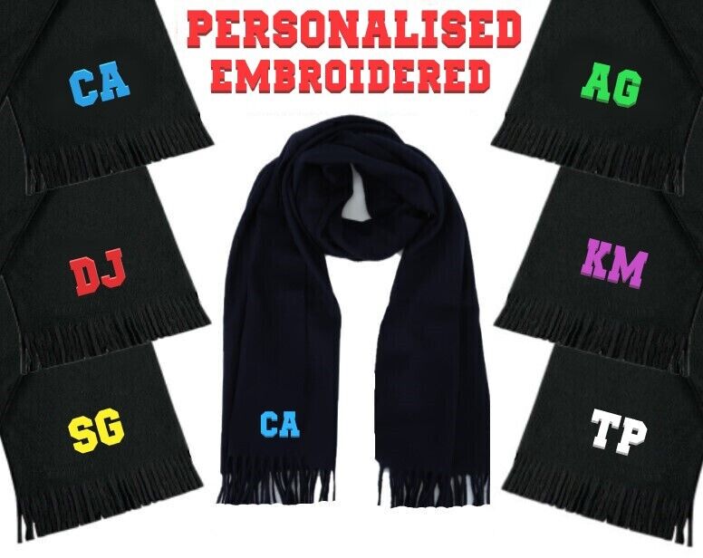 2pc Set PERSONALISED Name Beanie Hat + Scarf Neck Warmer Scalve Tube Fleece Gift