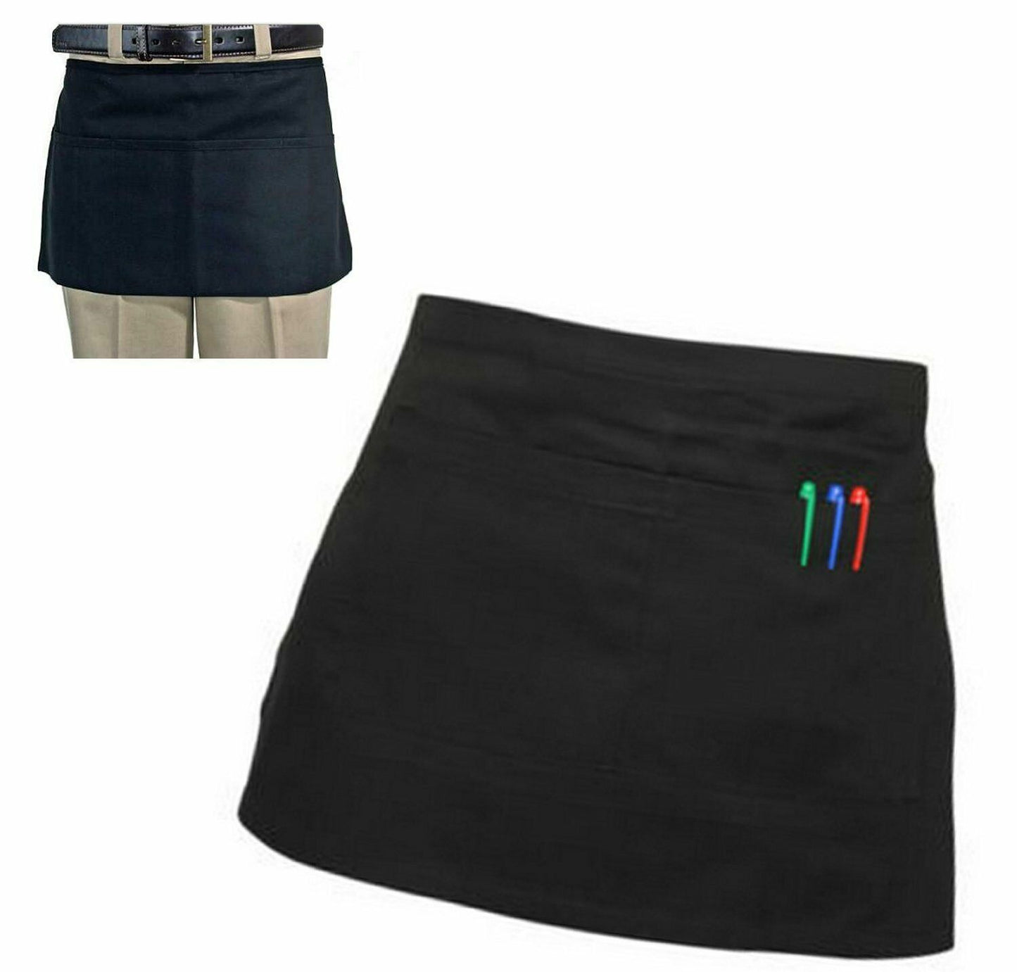 PERSONALISED APRON Short Waist Belt BISTRO Pocket Bar Cafe Pub Waiter Waitress