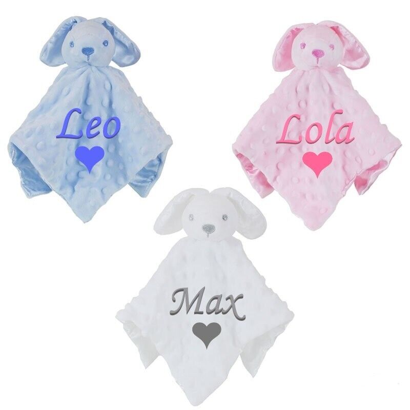 Personalised Name Baby Comforter Blanket Heart Bunny Rabbit Teddy Babies Gift