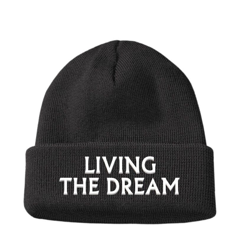 Men' LIVING THE DREAM Beanie Hat Cap Gift Funny Work Joke Dads Birthday Present