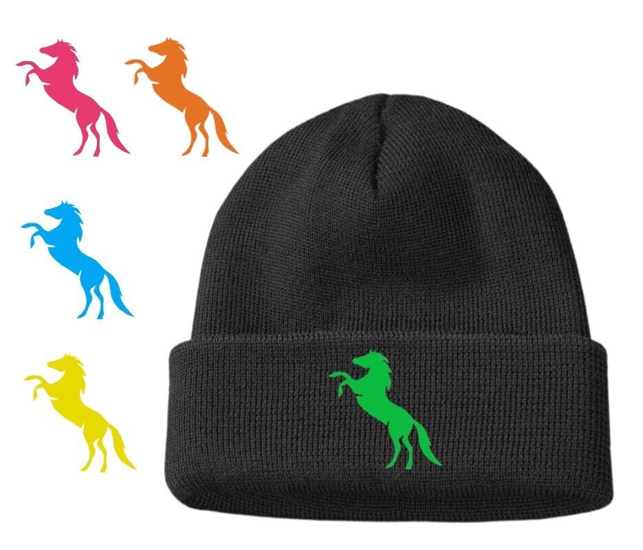 Custom Embroidered Personalised Horse Designer Woolly Beanie Hat Men's Work Gift