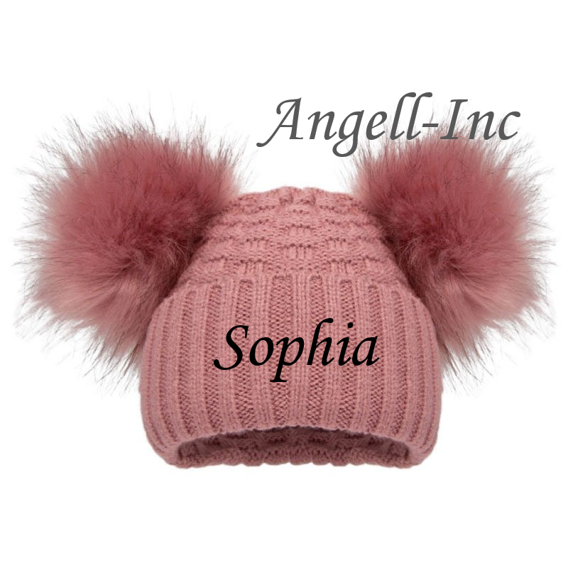 PERSONALISED BABY FUR POM POM HAT KNITTED WINTER WHITE PINK BLUE GREY GIFT 12-24