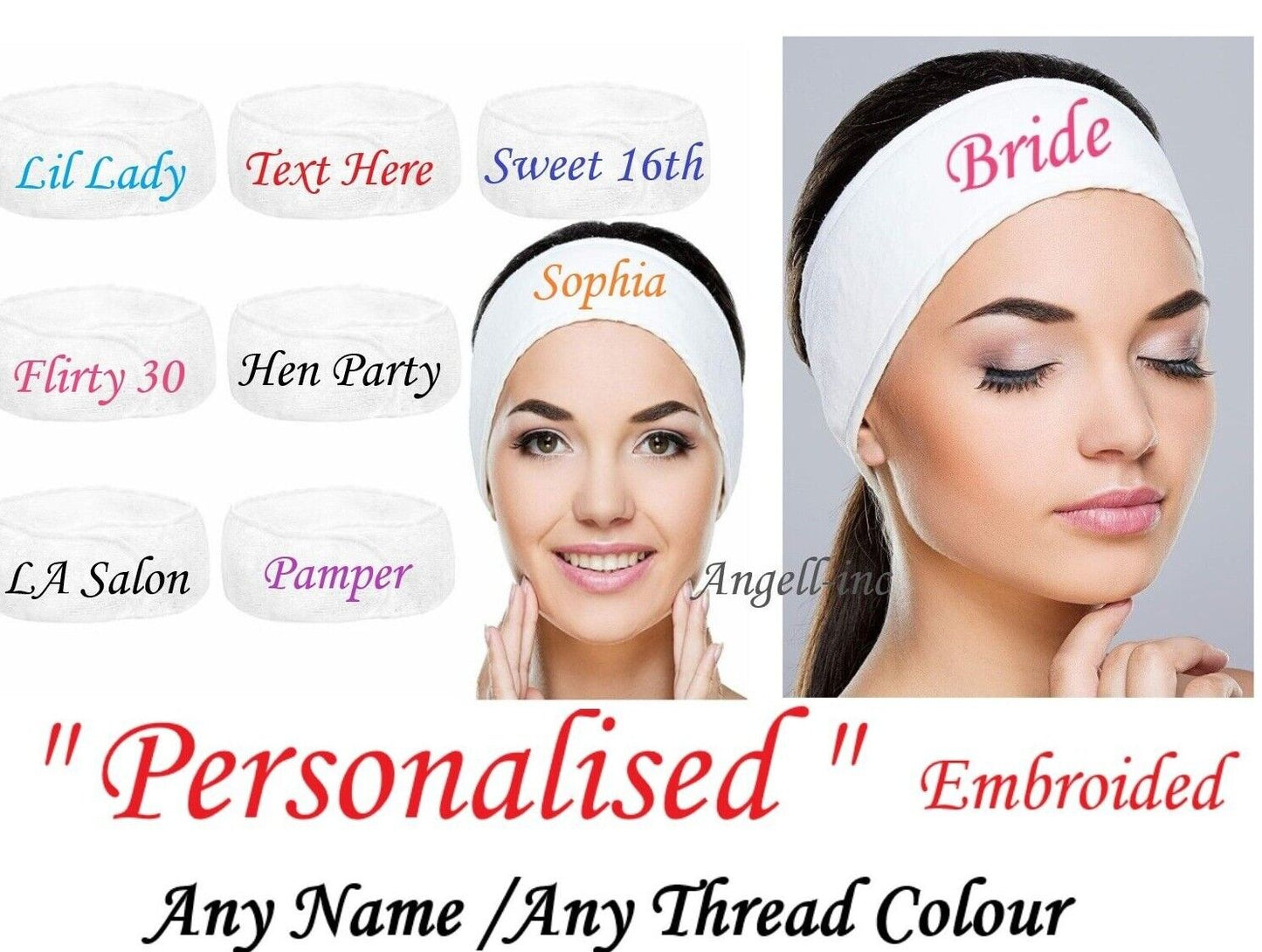 Women's Personalised Headband Spa Day Makeup Hen do Hair Band Bridesmaid Salon