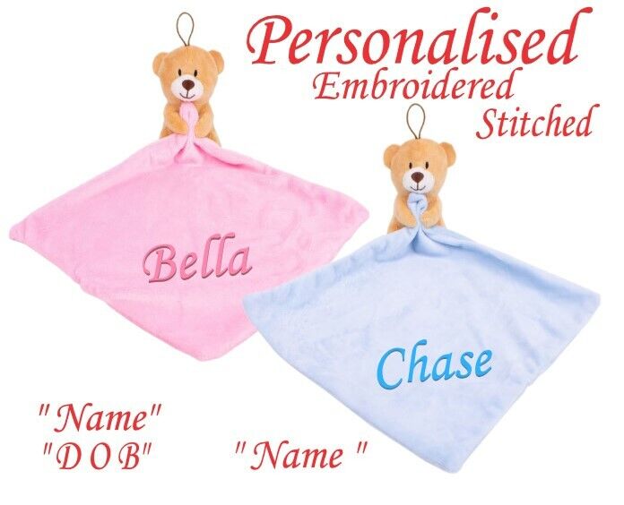 Personalised Comfort blanket gift baby security teddy special taggy unique uk