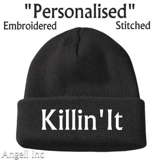 KILLIN'IT  FUNNY Beanie Hat GIFT BIRTHDAY WOMENS MENS Black Personalised Woolly