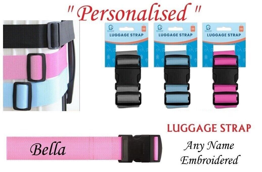 Personalised Luggage Strap Suitcase Embroidered Safe Travel safe Luggage Belt UK