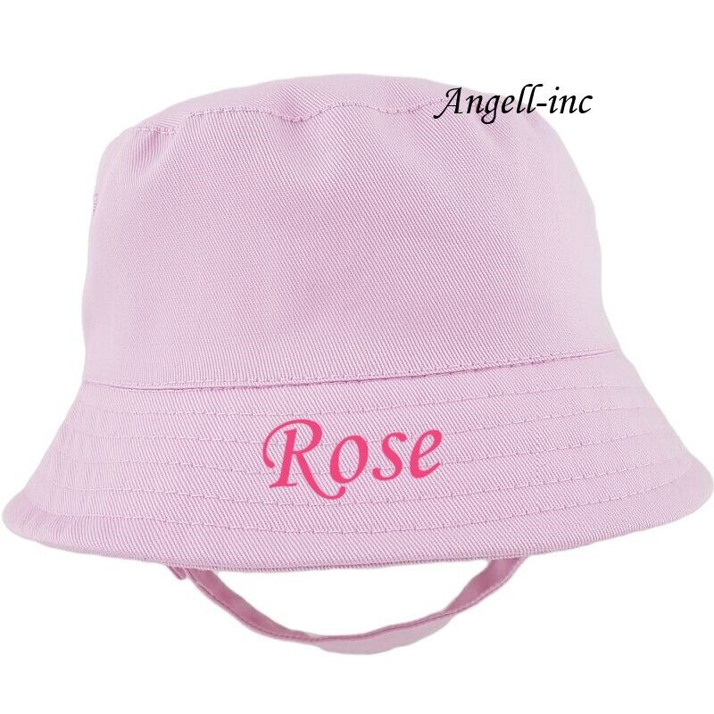 PERSONALISED BABY Bucket Hat Summer White Pink Blue Biscuit NEWBORN to 12 months