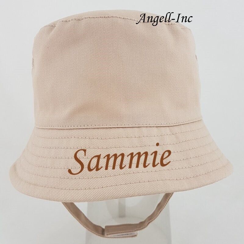 PERSONALISED BABY Bucket Hat Summer White Pink Blue Biscuit NEWBORN to 12 months