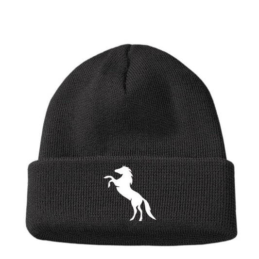 Custom Embroidered WHITE Horse Riding Polo Woolly Beanie Hat Womens Girls Gift
