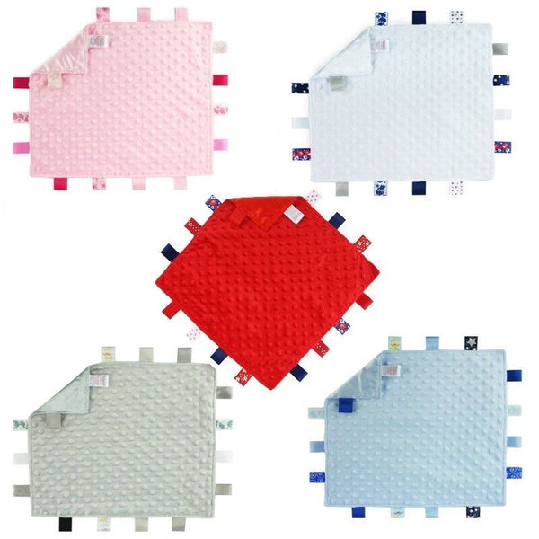 Baby Comforter Tags Security Blanket Bubble Heart Stars Boys Girls Taggie
