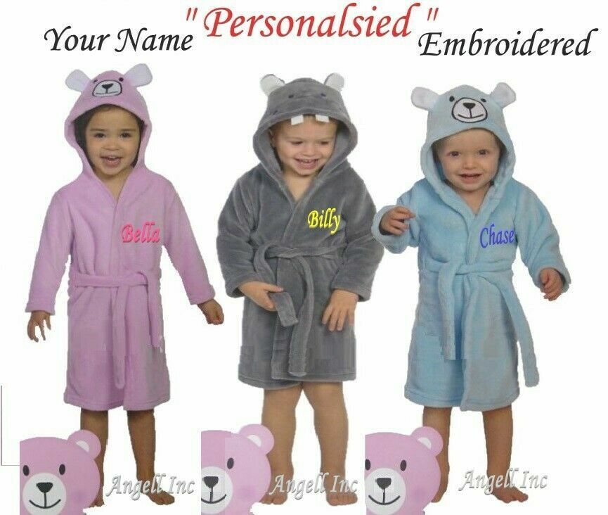 Personalised Baby Robe Bath Embroidered Dressing Gown Boy Girl Gift Soft Animal