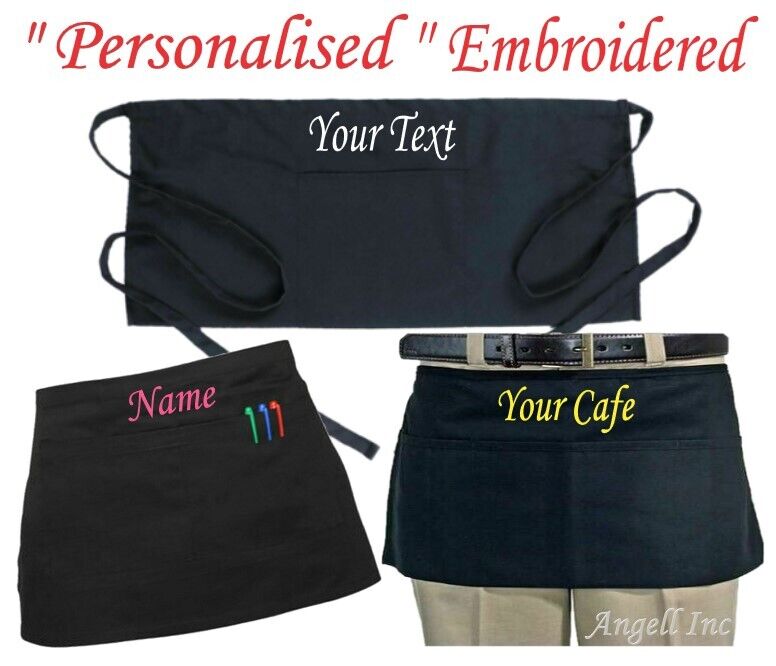 Personalised Custom Embroidered Apron with POCKET BBQ Chef Cooking Baking GIFT