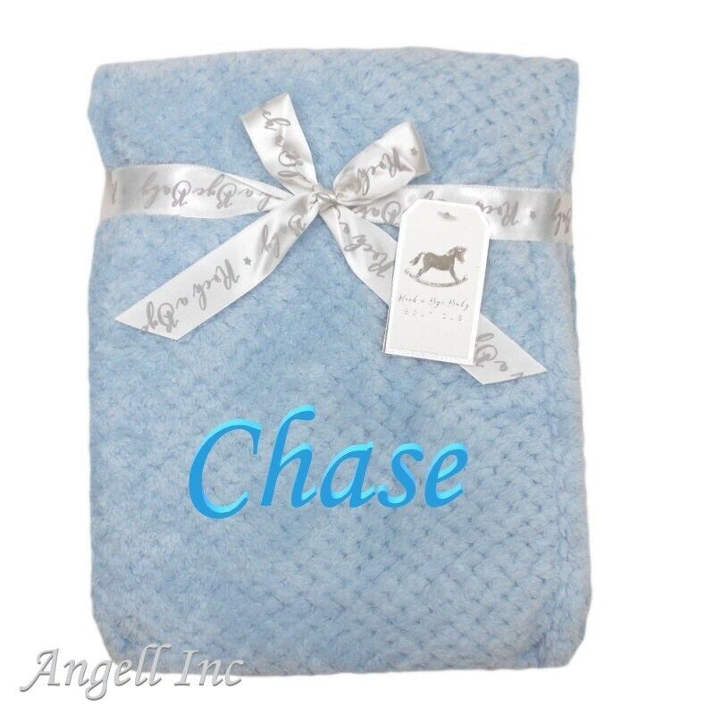 Baby Girl Boy Personalised Blanket Embroidered Towel Name Grey Pink Blue White