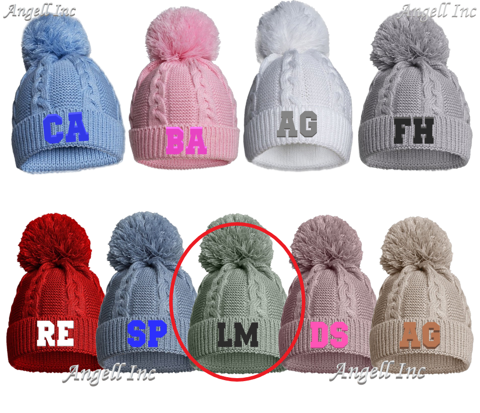 PERSONALISED BABY SINGLE POM POM HAT Embroidered INITIALS KNITTED WINTER NEWBORN