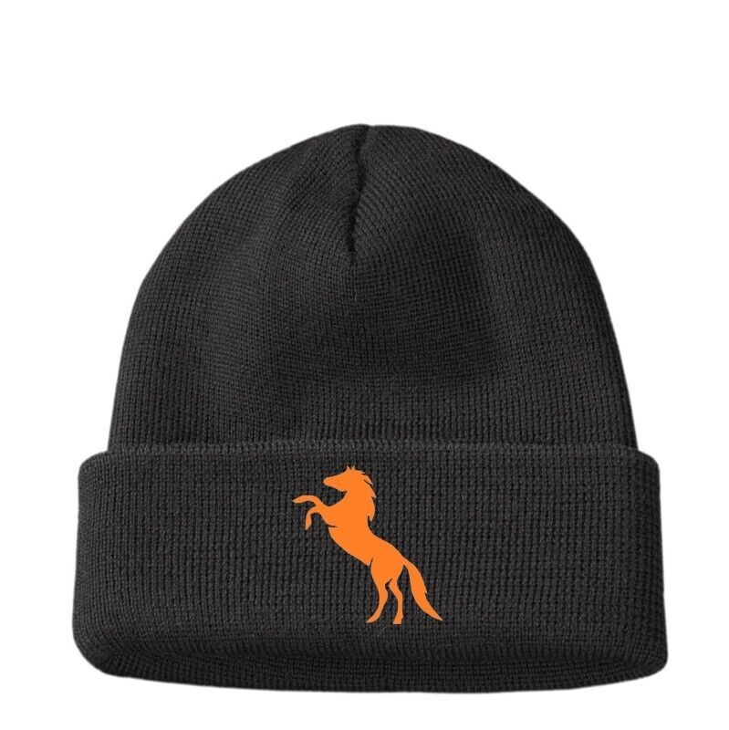 Custom Embroidered ORANGE Horse Riding Polo Woolly Beanie Hat Womens Girls Gift