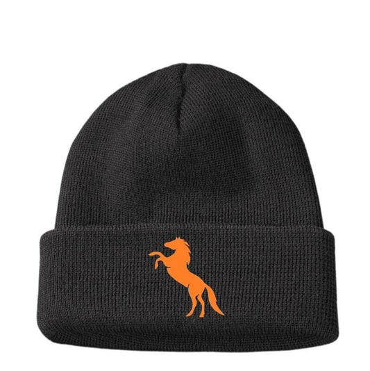 Custom Embroidered ORANGE Horse Riding Polo Woolly Beanie Hat Womens Girls Gift