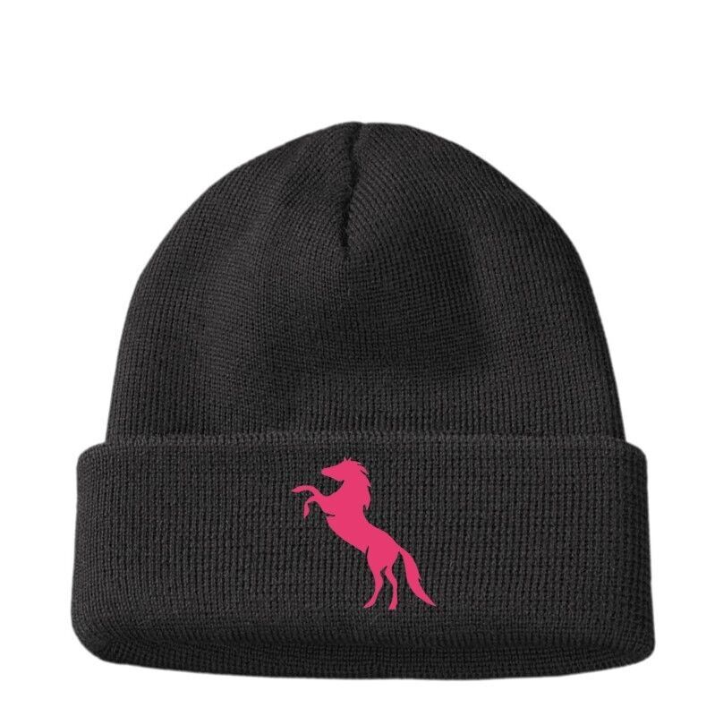 Custom Embroidered PINK Horse Riding Polo Woolly Beanie Hat Womens Girls Gift