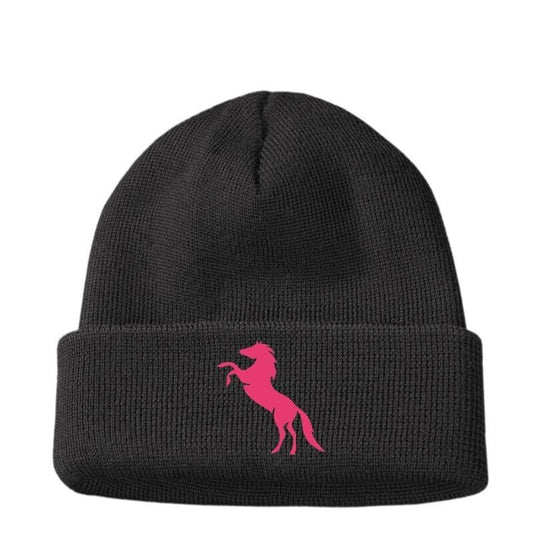 Custom Embroidered PINK Horse Riding Polo Woolly Beanie Hat Womens Girls Gift