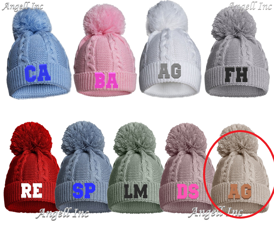 PERSONALISED BABY SINGLE POM POM HAT Embroidered INITIALS KNITTED WINTER NEWBORN