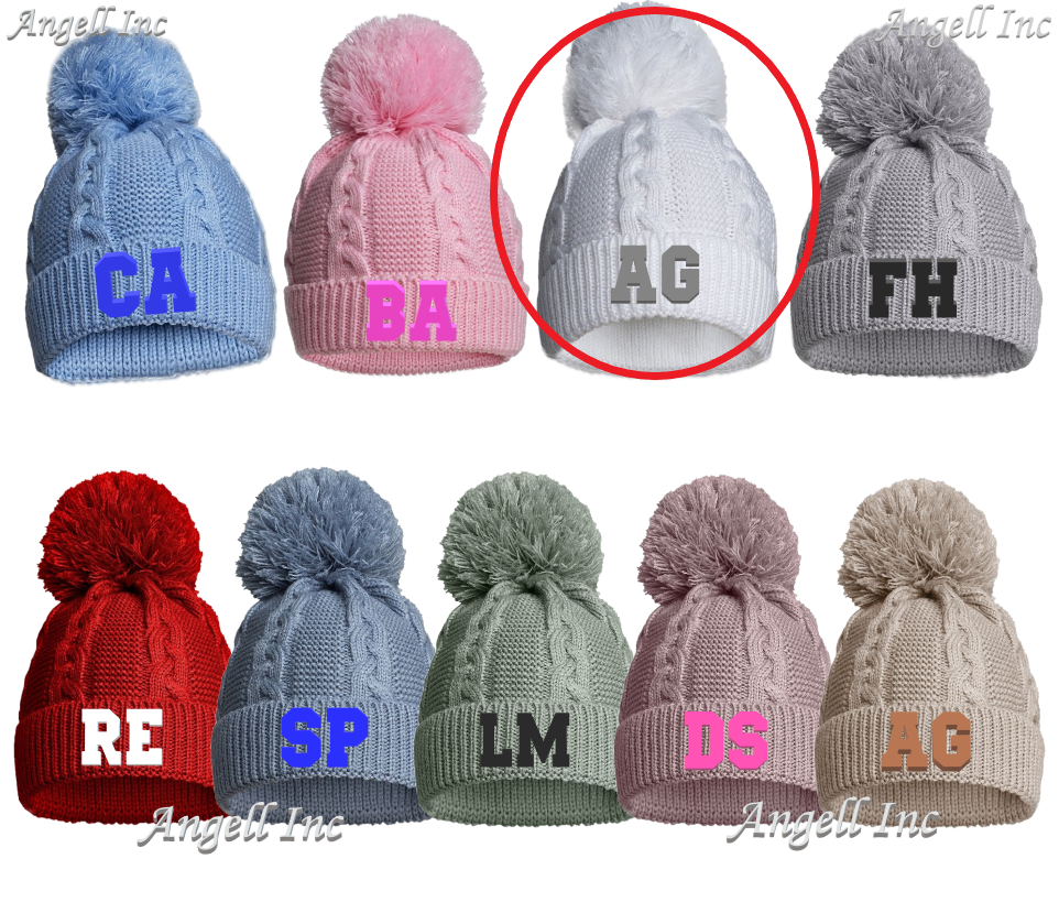 PERSONALISED BABY SINGLE POM POM HAT Embroidered INITIALS KNITTED WINTER NEWBORN