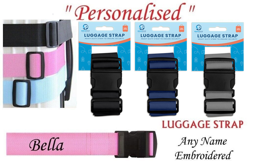 Personalised Luggage Strap Suitcase Embroidered Safe Travel safe Luggage Belt UK