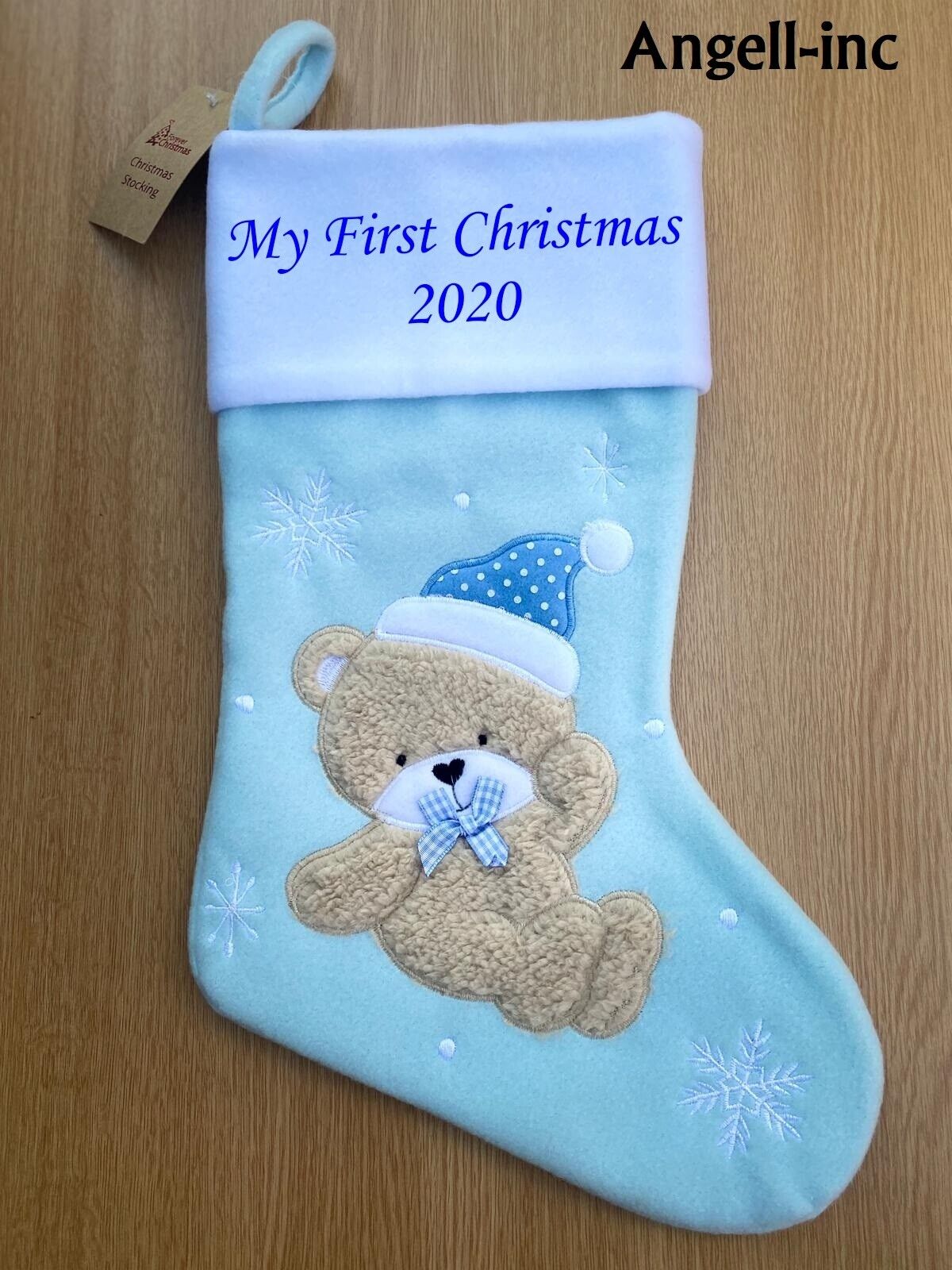 Personalised TEDDY Christmas BABY Stocking PINK BLUE EMBROIDERD XMAS SACK UK
