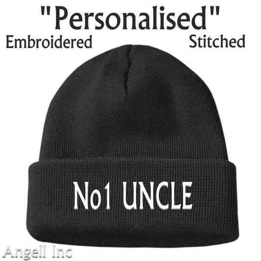 Mens BEST No1 UNCLE GIFT BIRTHDAY  Beanie Hat Personalised Woolly WORK GYM
