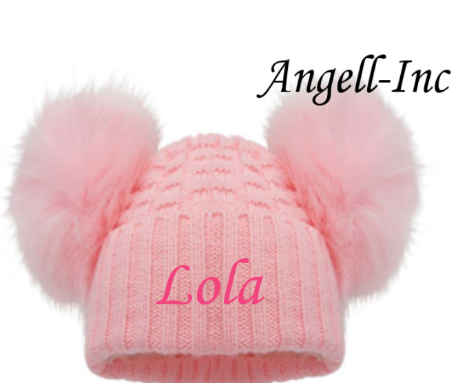 PERSONALISED BABY FUR POM POM HAT KNITTED WINTER WHITE PINK BLUE GREY GIFT 12-24
