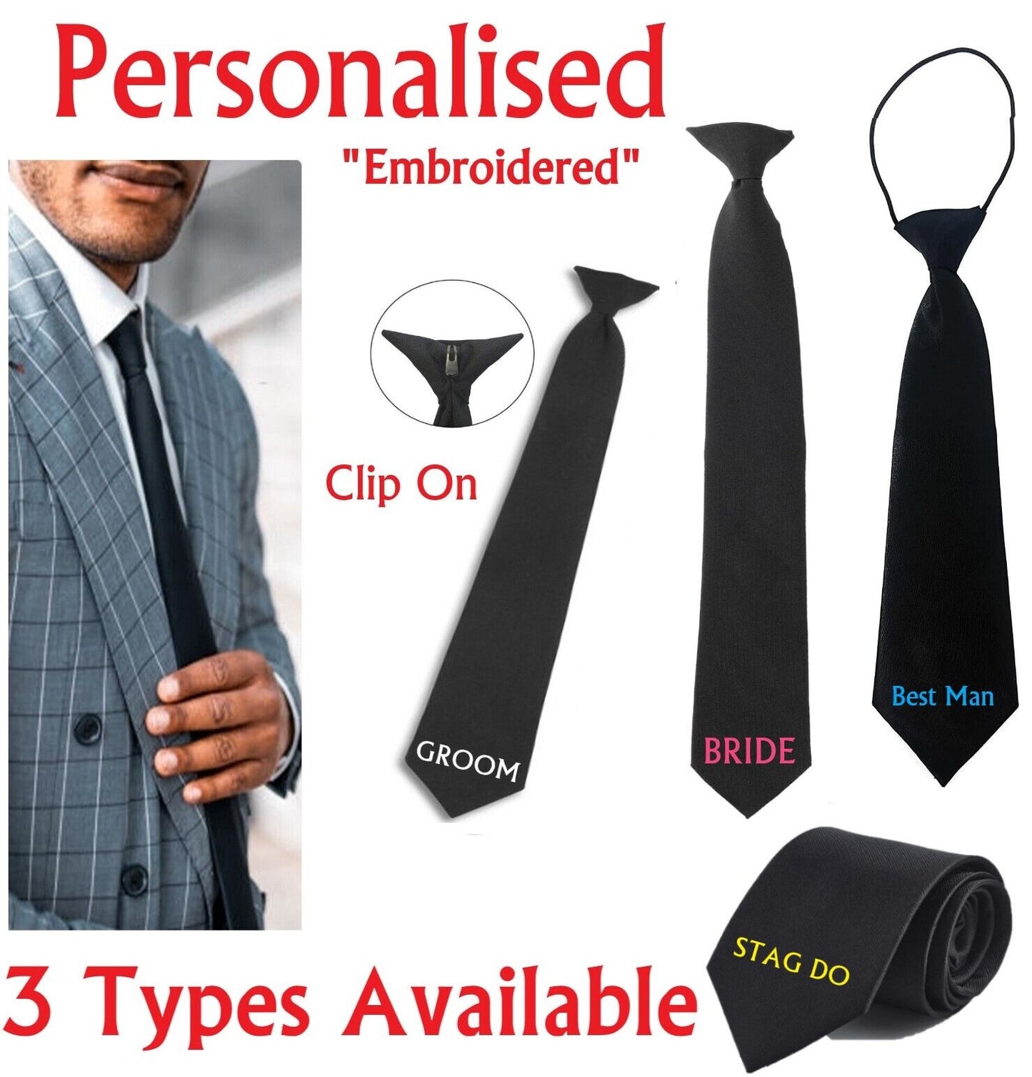 PERSONALISED Name Initials TIE Usher Best Man Groom Father Of Bride Stag Wedding