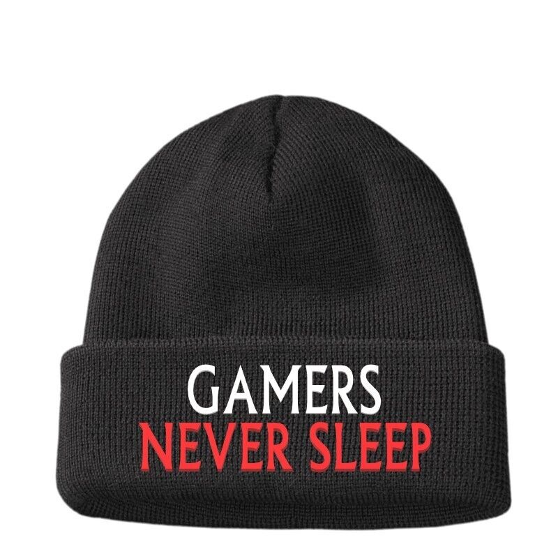 Dad Gifts men's GAMERS NEVER SLEEP Boyfriend Son Funny Beanie Hat Joke Birthday