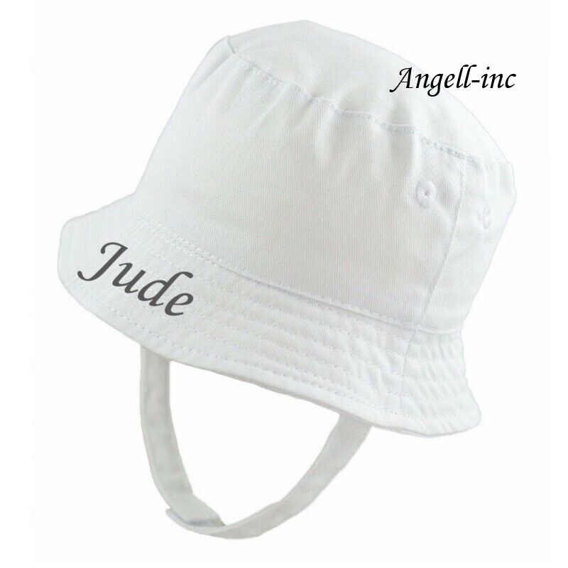 PERSONALISED BABY Bucket Hat Summer White Pink Blue Biscuit NEWBORN to 12 months
