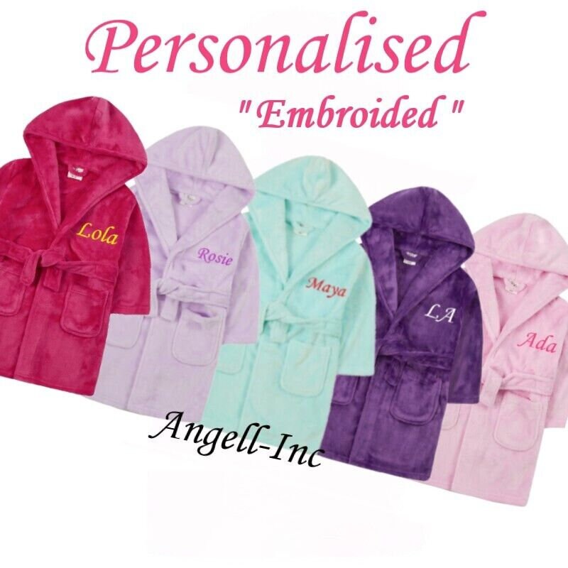 Personalised Girls Bath Robe 7-13 Years Embroidered Girls Dressing Gown Hooded Housecoat Hooded Childrens Dressing Gown Towel 7-13yrs Custom