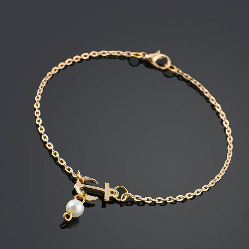 GOLD ANCHOR PEARL SUMMER Tibetan Ankle Bracelet Beach Foot Jewellery UK Seller