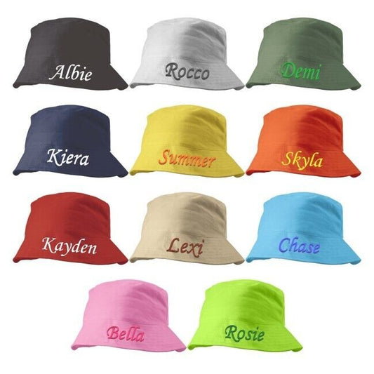 Personalised Kids Bucket Hat 7-10yrs Sun Summer Bush Hat Cap Toddler Children Boy Girl
