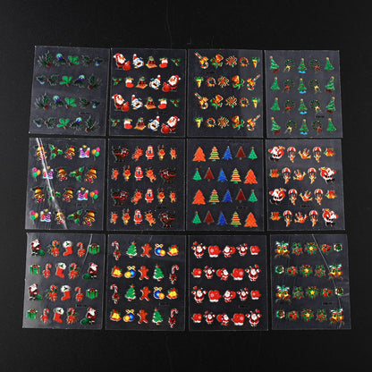 12 Sheets Christmas Gift Bell Bows 3D Nail Art Stickers Decal Stocking Filler