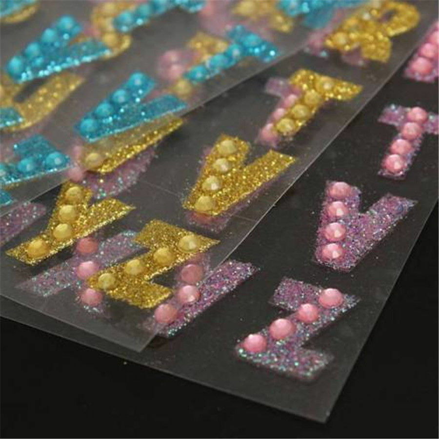 Alphabet Letter Glitter Stickers Rhinestones Self Adhesive ABC A-Z Words Sticky