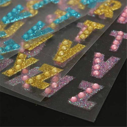 Alphabet Letter Glitter Stickers Rhinestones Self Adhesive ABC A-Z Words Sticky