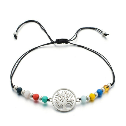 Tree Of Life Adjustable Braided Rope Crystal Beads Bracelet